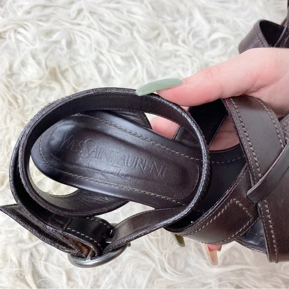 Yves Saint Laurent Platform Leather Strappy Heels - Picture 5 of 6